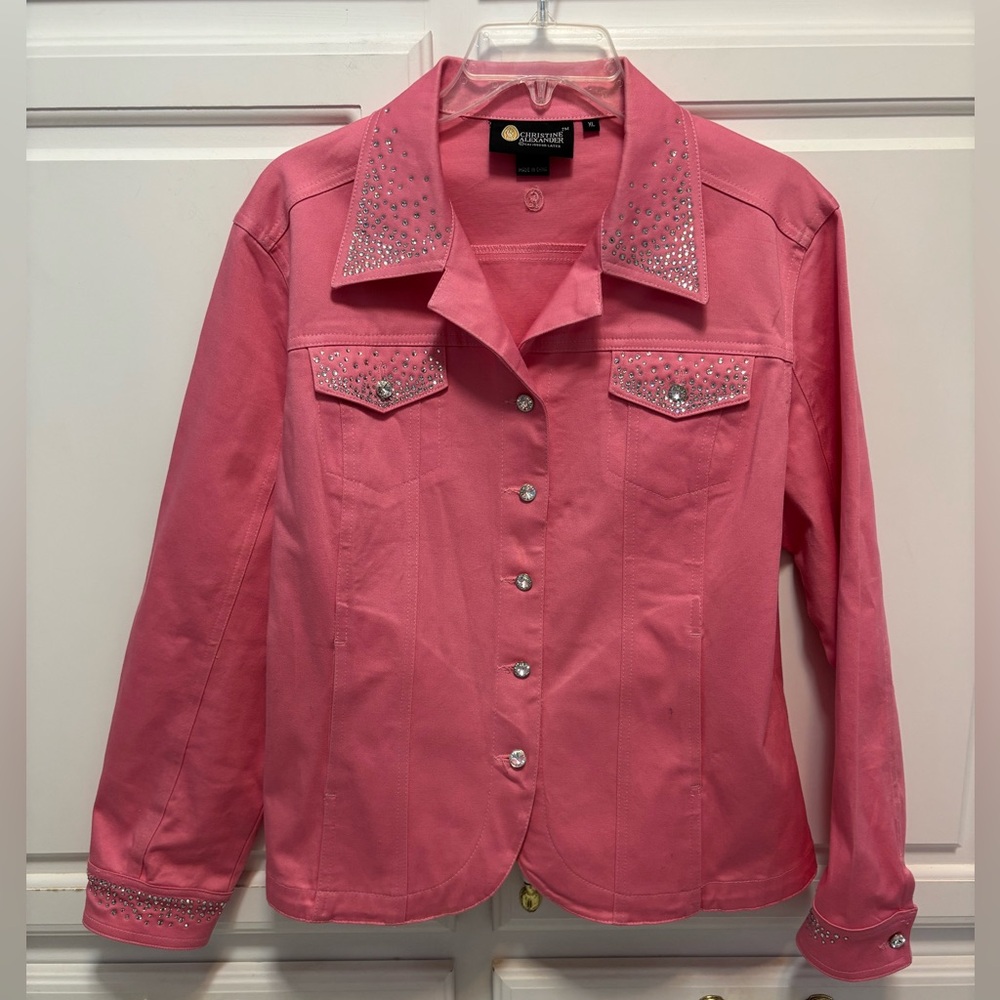 Christine Alexander Pink Cotton Blend Crystals Sparkle Buttons Size XL